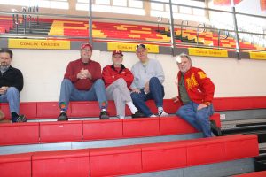  l to r: Dale Menard '68 SA, Bro. Neal Golden, Coach Andy Russo, and Ed Rossi '70 