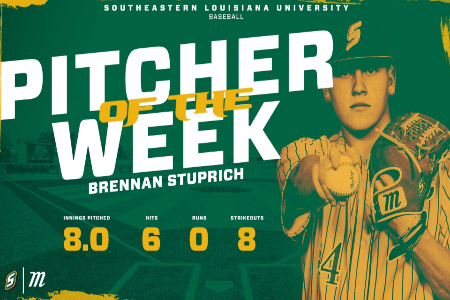 Brennan Stuprich ’20 Earns Southland Pitcher of the Week Honors