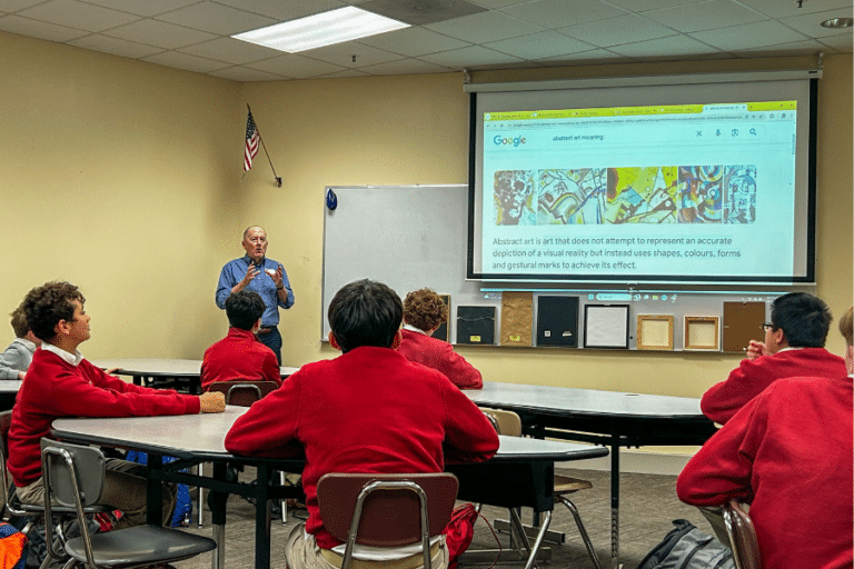 Director of Schools for the U.S. Province of the Brothers of the Sacred Heart Visits Brother Martin Art Students